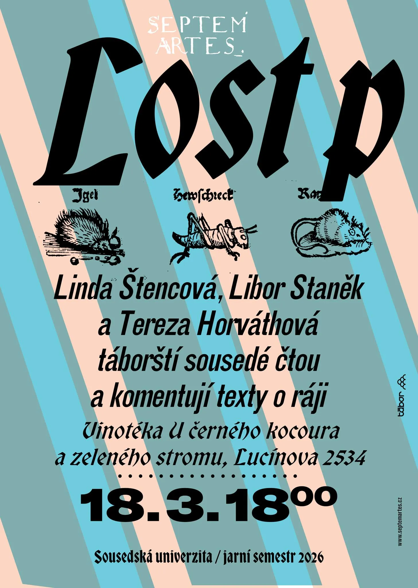 Plakát večera Táborští sousedé čtou a komentují texty o Ráji