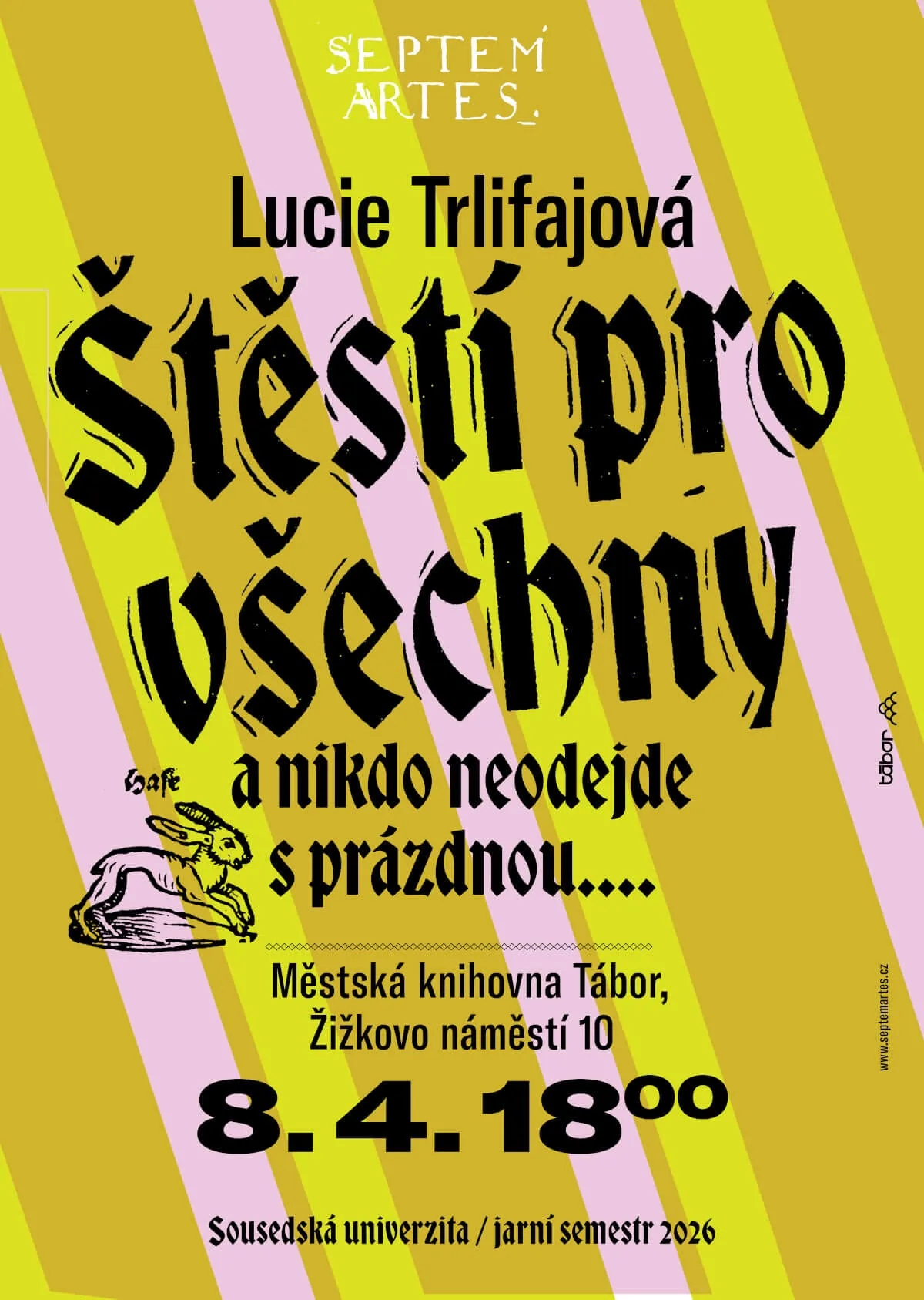 Plakát přednášky Štěstí pro všechny a nikdo neodejde s prázdnou